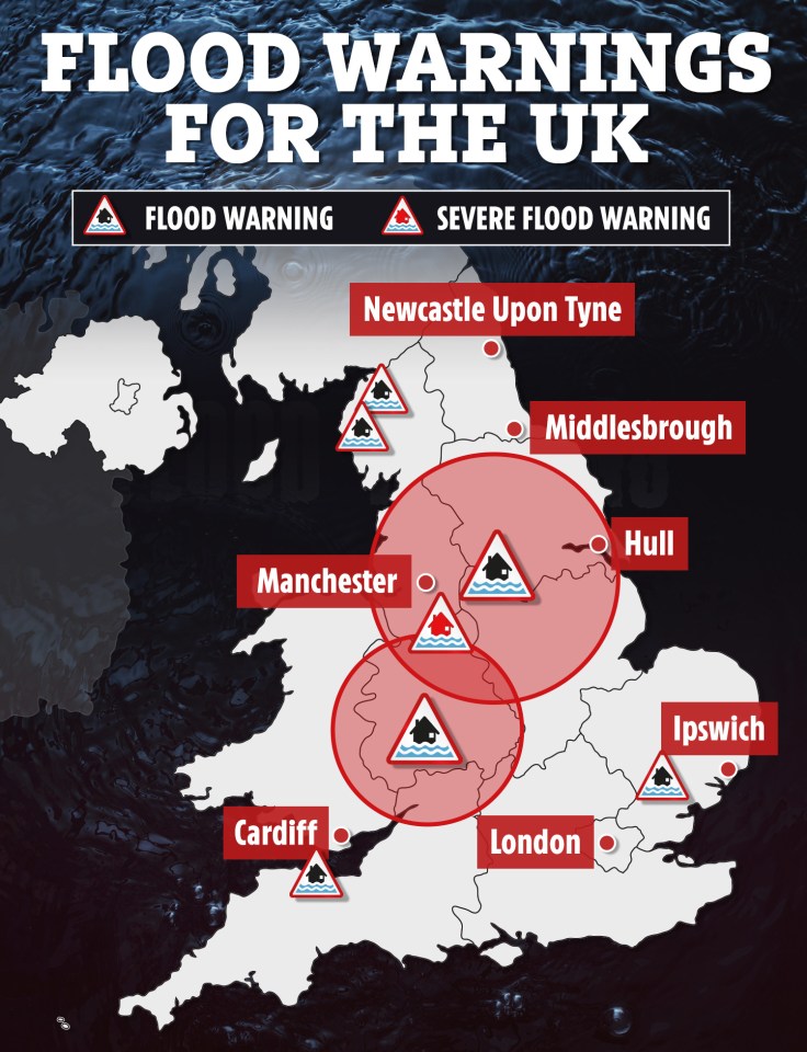 Areas of the UK that may see flooding