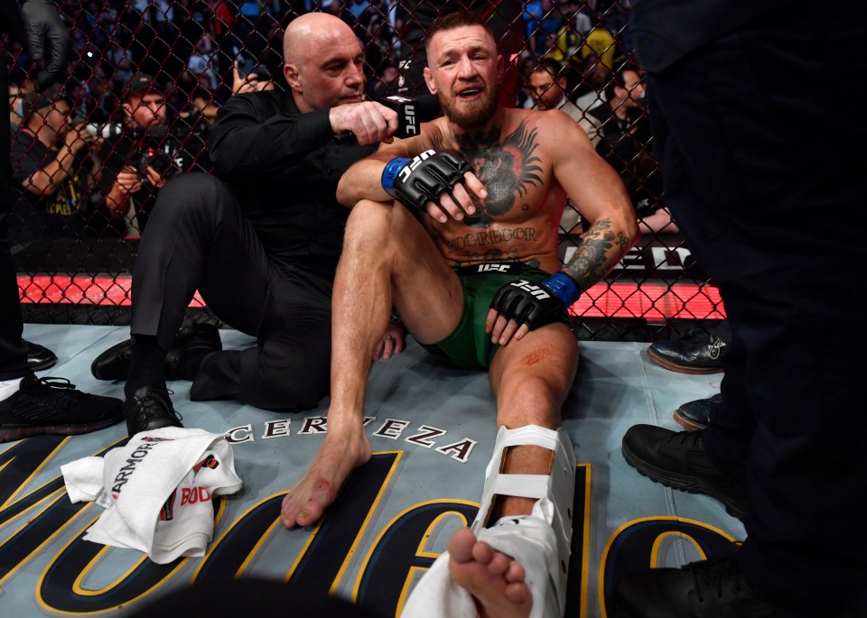 Conor McGregor after suffering his horror leg break