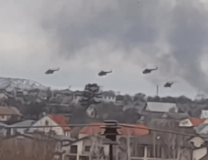 Russian helicopters assault a Ukrainian airport