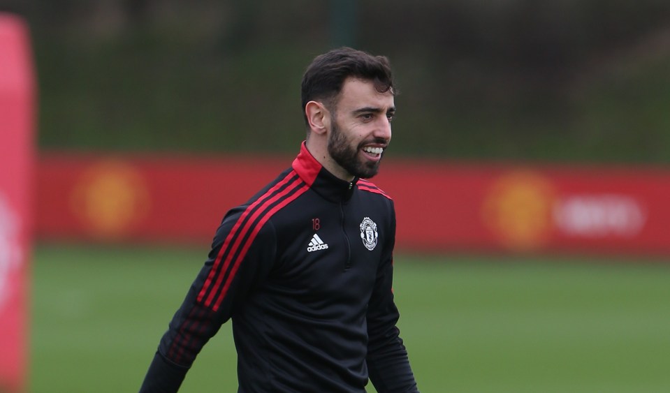 Bruno Fernandes looked happy to be back on grass