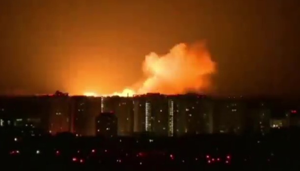 The night sky glowed as Russian air strikes hit Kyiv