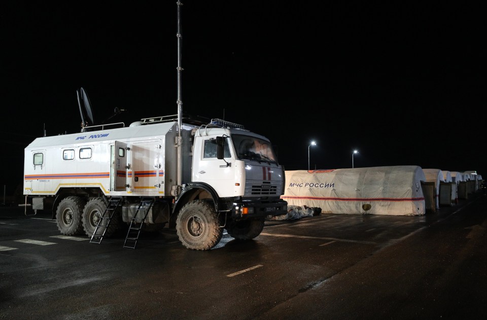 A tent camp set up by the Russian Emergencies Ministry for people evacuated from the Donbas