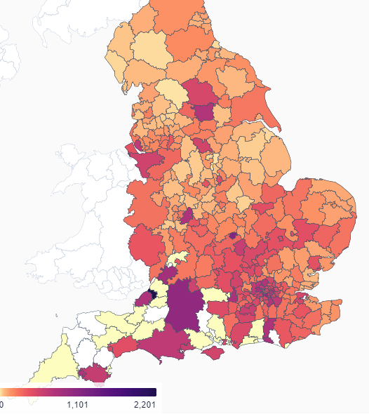 The latest data from February 14 shows much of the country has seen plenty of cases