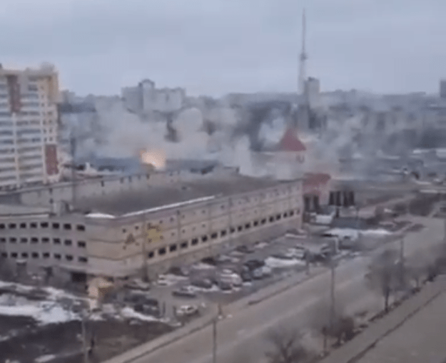 Footage showed the strikes sweeping across Kharkiv