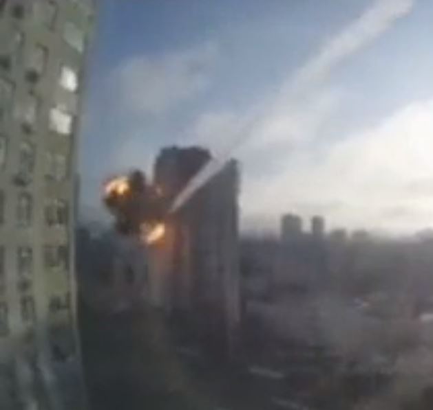 The moment the missile struck the block of flats in Kyiv