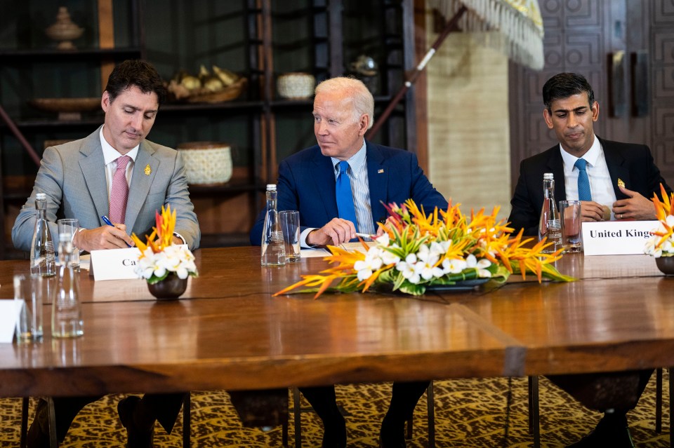 NATO leaders from left to right: Justin Trudeau, Joe Biden, Rishi Sunak