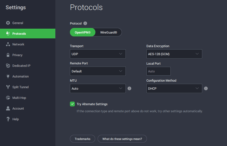 PIA offers solid security with many customizable settings