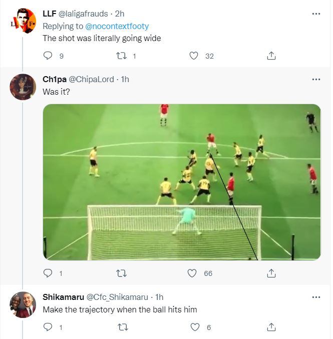 Fans were unsure if Fernandes' shot was going in before it hit Ronaldo