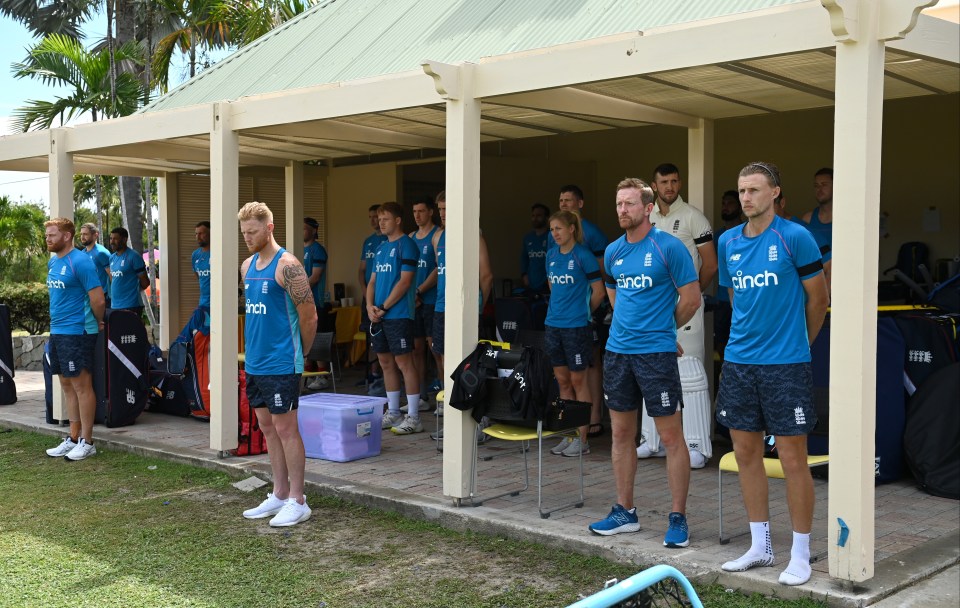 England players hold a moment of silence for Warne yesterday