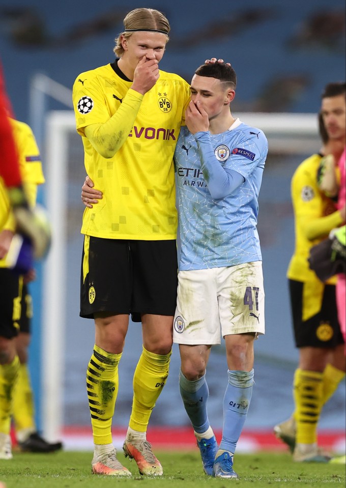 Erling Haaland and Phil Foden chatting last year