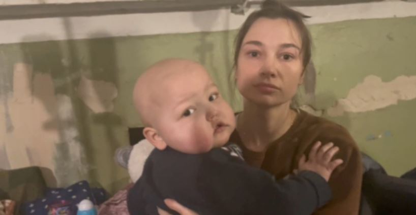 Tearful mum Yana Vorobiova, in her 20s, pleaded: ‘We want to be moved to a safe place’