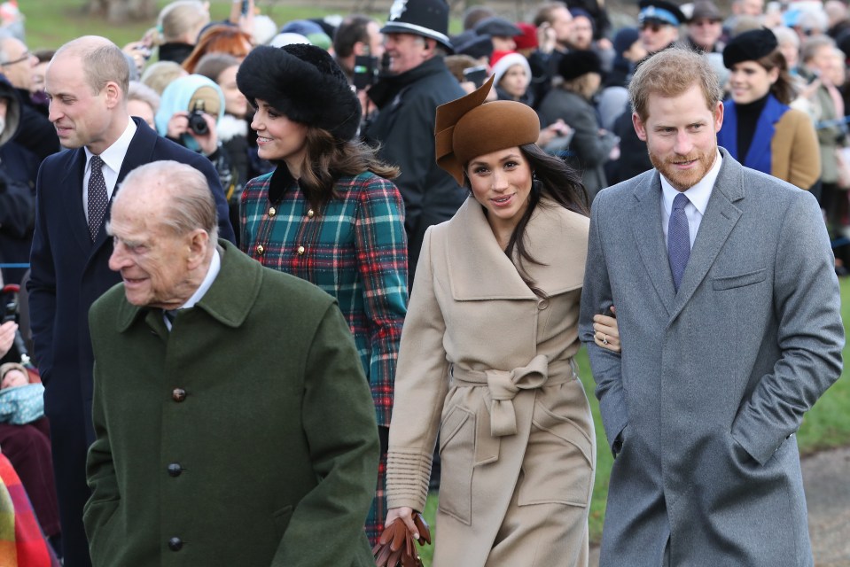 Prince Harry and Meghan Markle pictured with the Duke of Edinburgh on Christmas Day in 2017