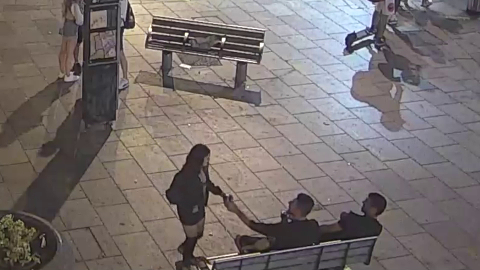 The three were seen on CCTV hours before the fatal attack in Cardiff