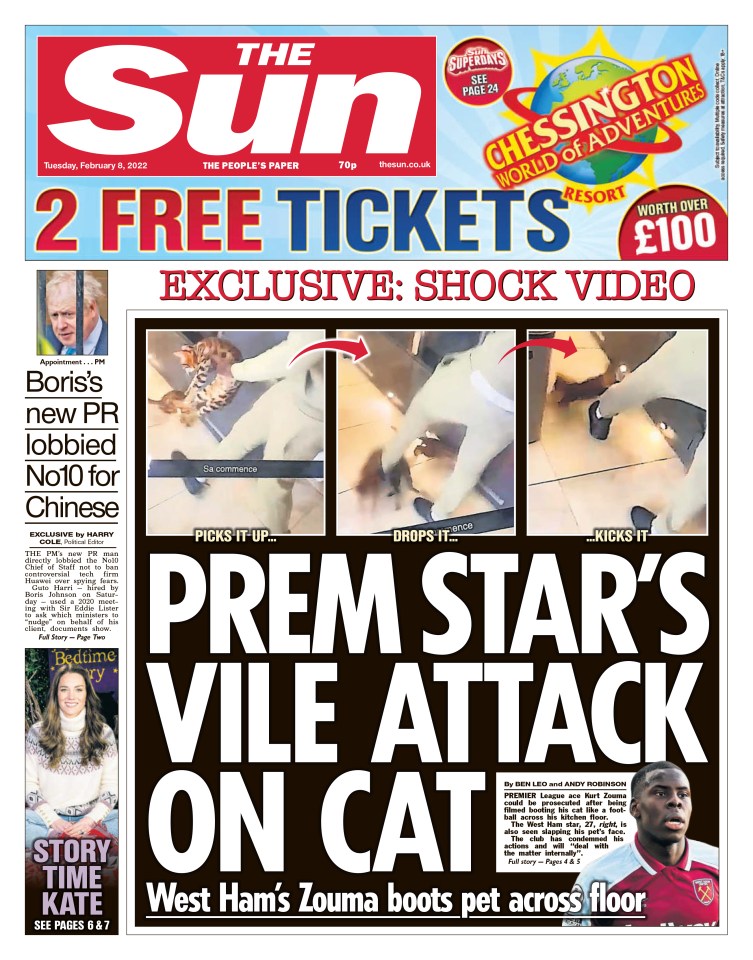 The Sun exposed West Ham’s Kurt Zouma for kicking his cat