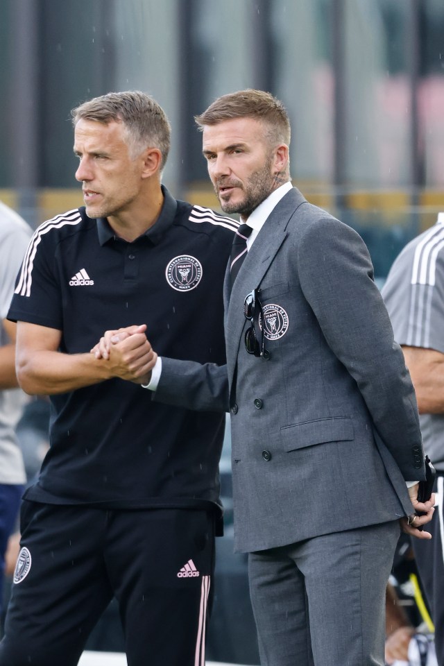 David Beckham, pictured with head coach Phil Neville, wants him at Inter Miami