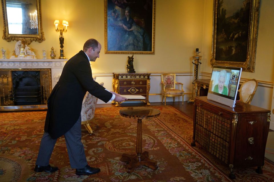 The monarch during a virtual audience to receive the Ambassador of Andorra, Carles Jordana Madero, at Buckingham Palace