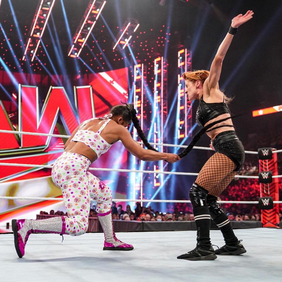 Bianca Belair had enough and whipped Becky Lynch across her body