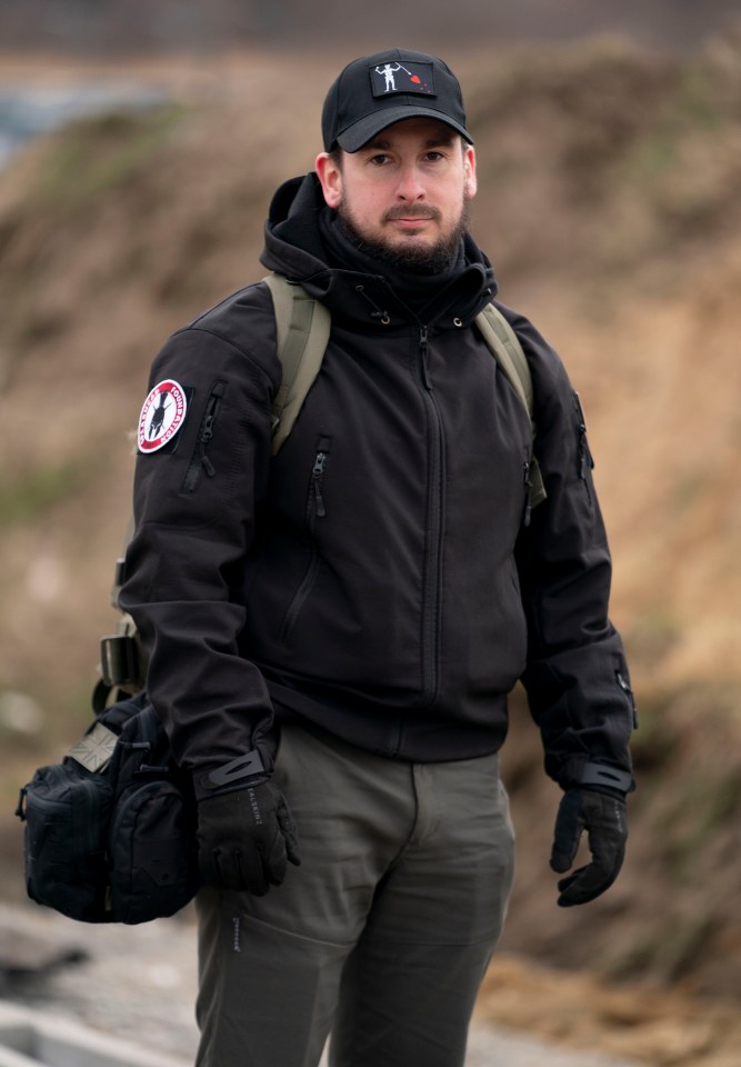 Millies War hero Craig Monaghan at the border to Ukraine in Medyka, Poland