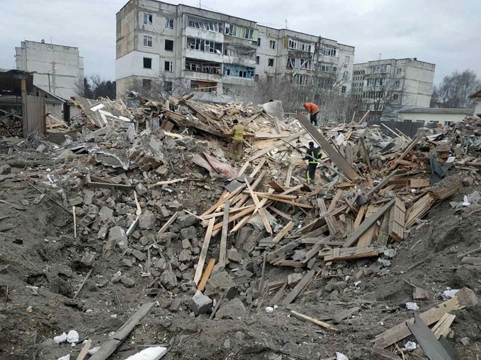 Destroyed residential buildings in Zhytomyr