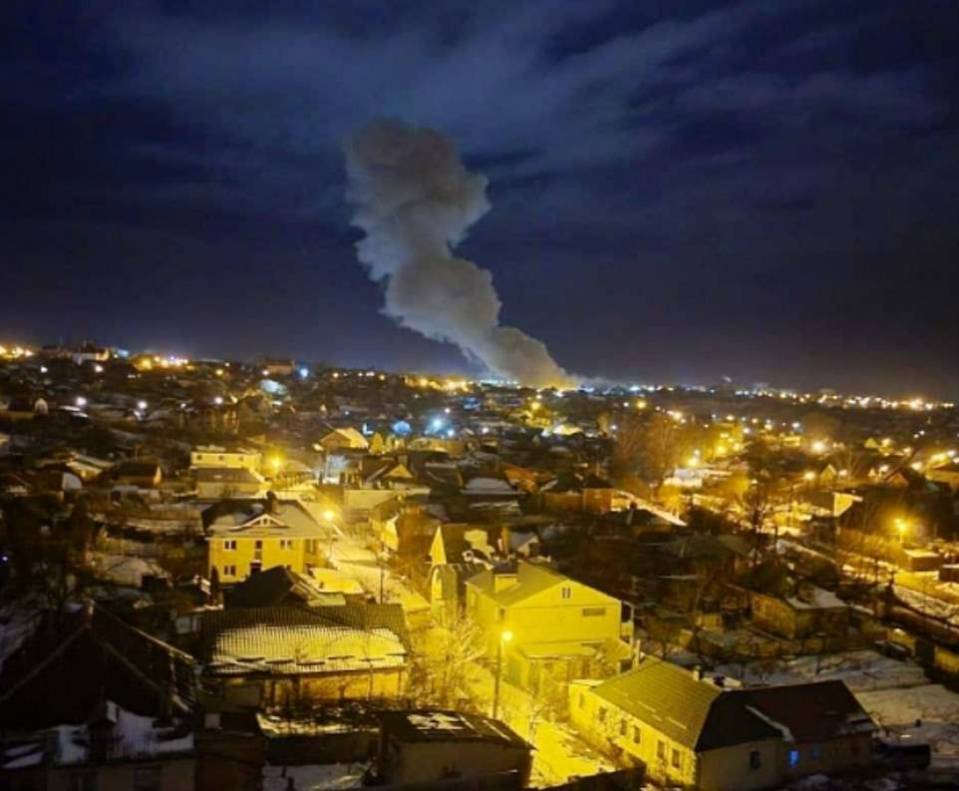 Smoke rises into the night sky over the eastern city during an attack from Russian soldiers