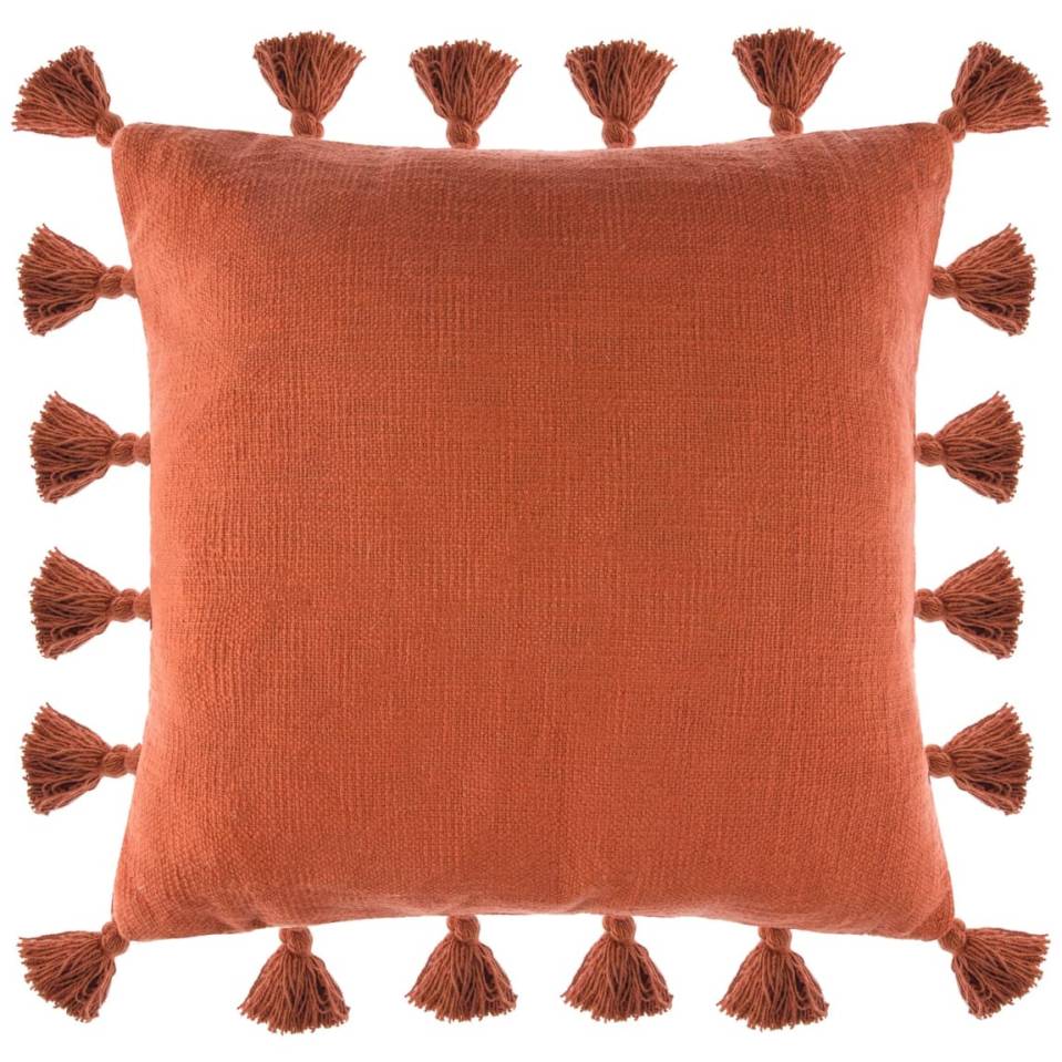 Save £6 on this terracotta Serenity tasseled cushion from B&M