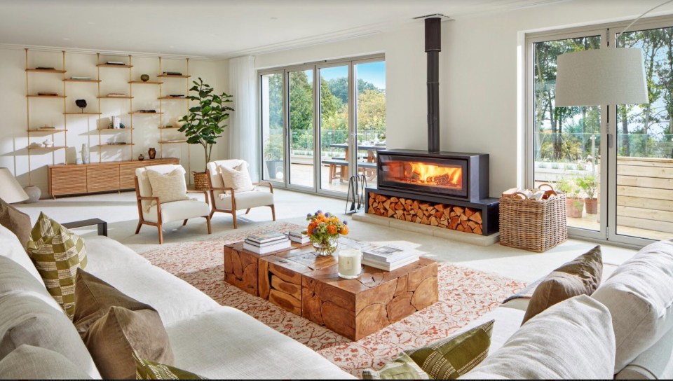 A huge living room looks out over the gorgeous countryside