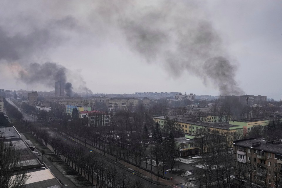 Smoke rises from buildings thought to have been hit by Russian missiles