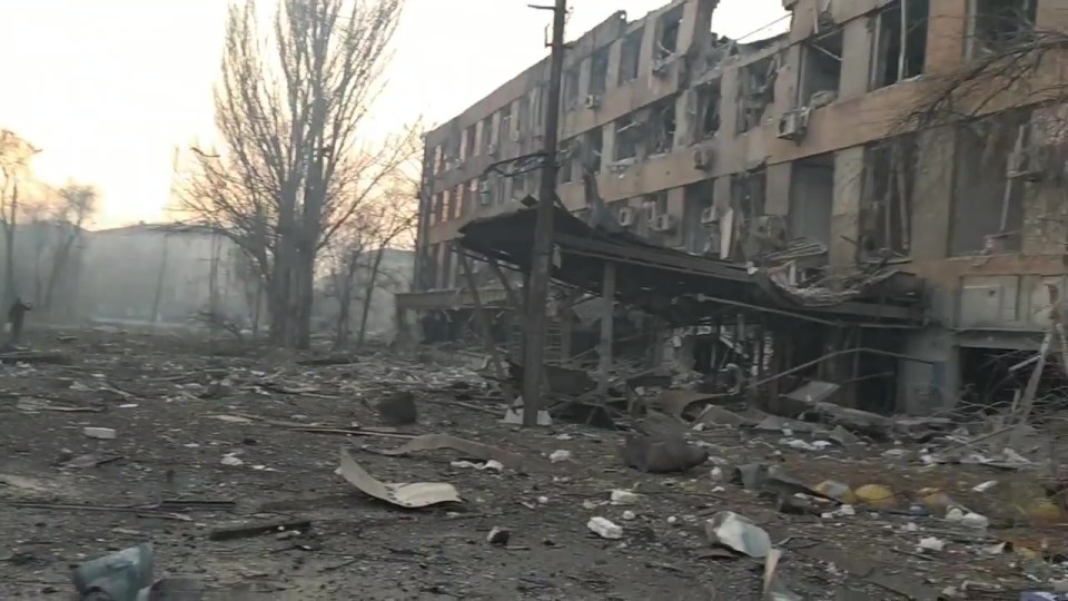 Debris can be seen outside the hospital