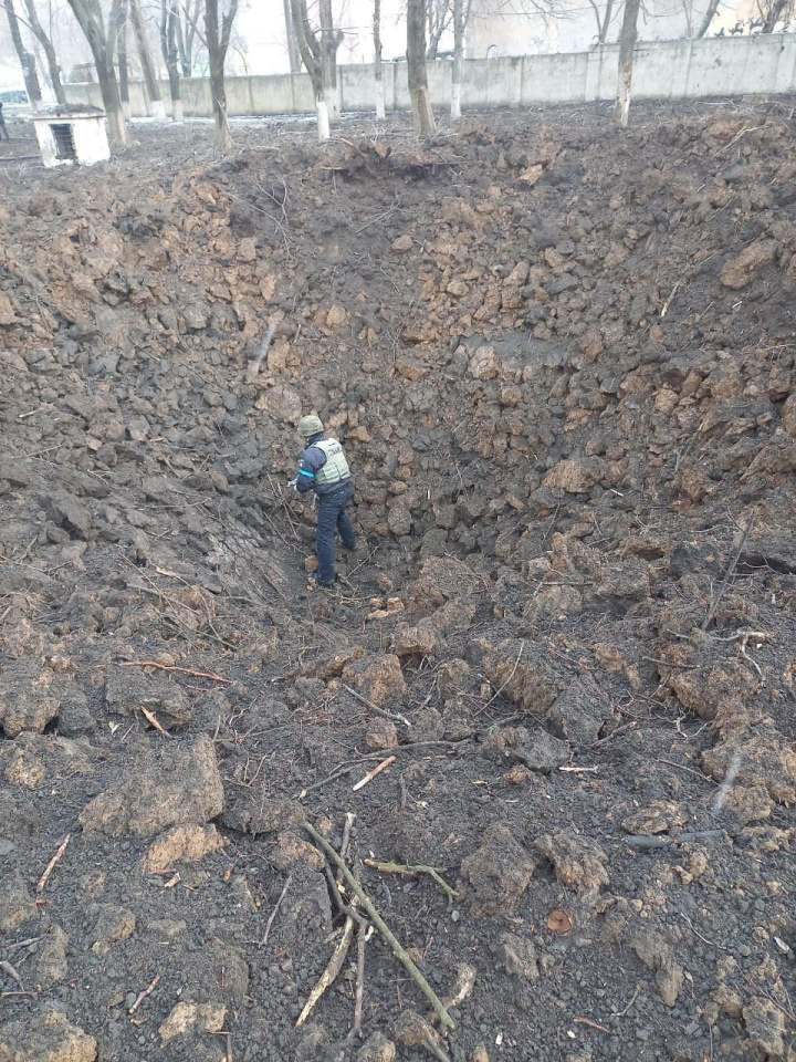 A huge crater left by the hospital shelling