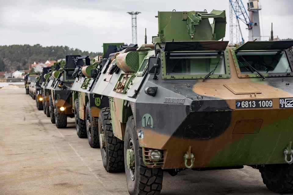 Armoured vehicles arrive in Fredrikstad, Norway, for the drill