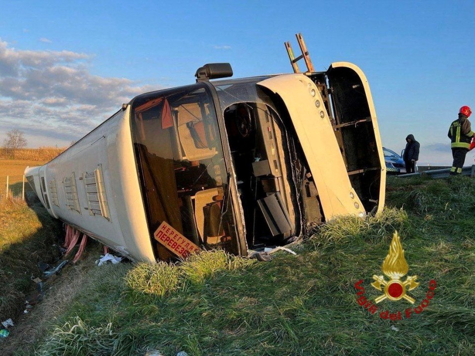 A woman has died after a bus carrying Ukrainian refugees overturned