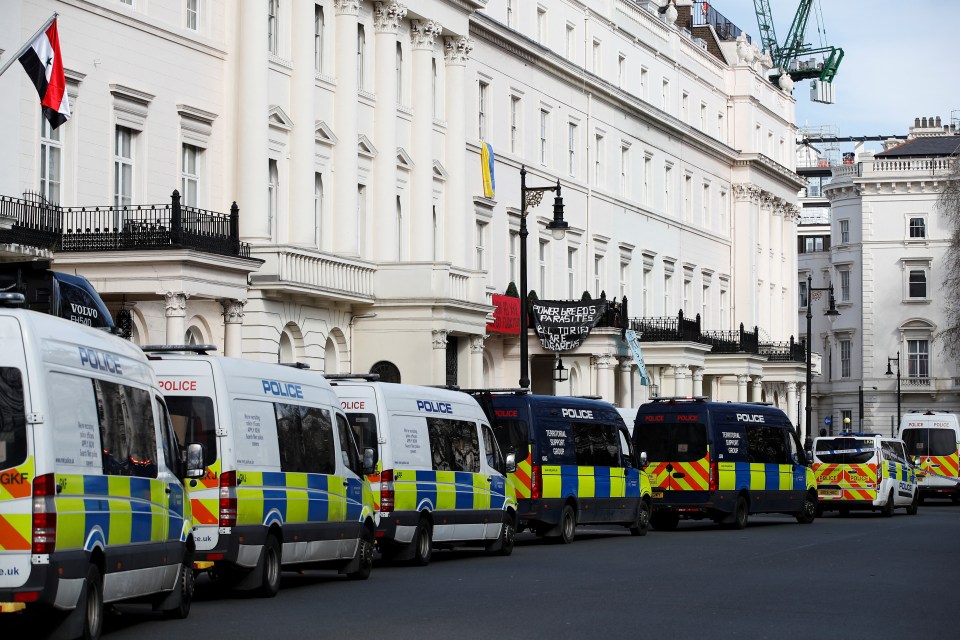 A huge-scale police presence in the square