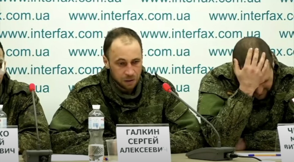 Russian soldier Galkin Sergey Alekseevich broke down in tears at the Interfax Ukraine press conference as his colleague held his head in his hands