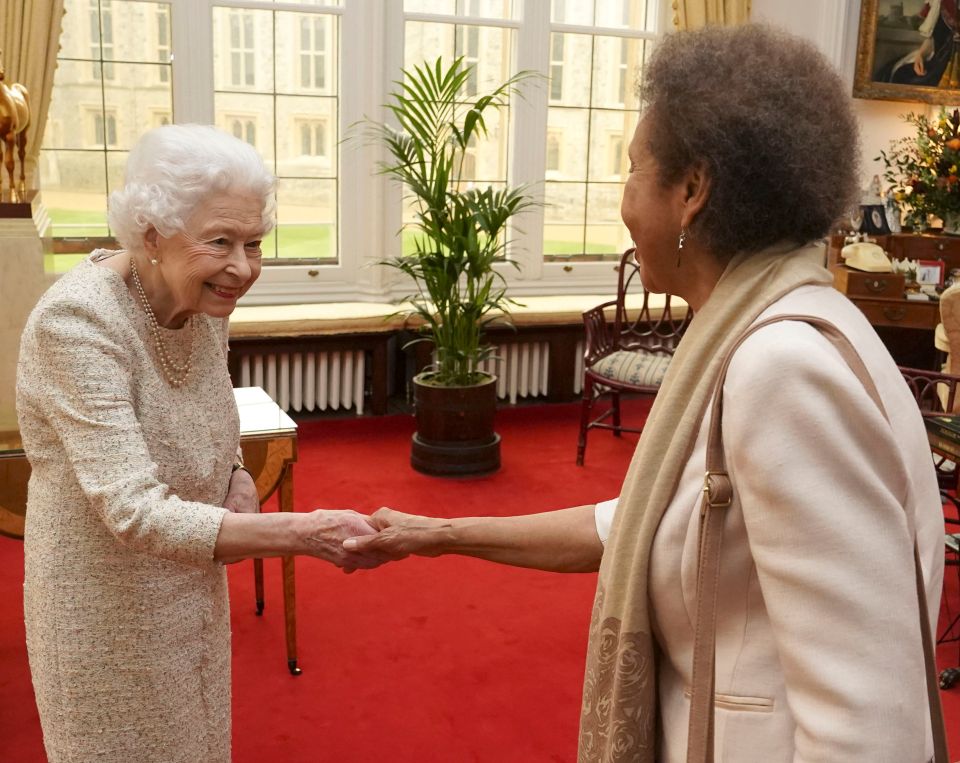 The Queen was seen smiling at Windsor Castle today