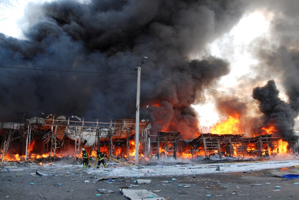 Heavy shelling sparked a fire in Ukraine's second city of Kharkiv