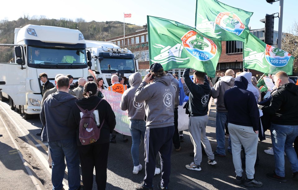 They blocked roads after taking part in the RMT demonstration