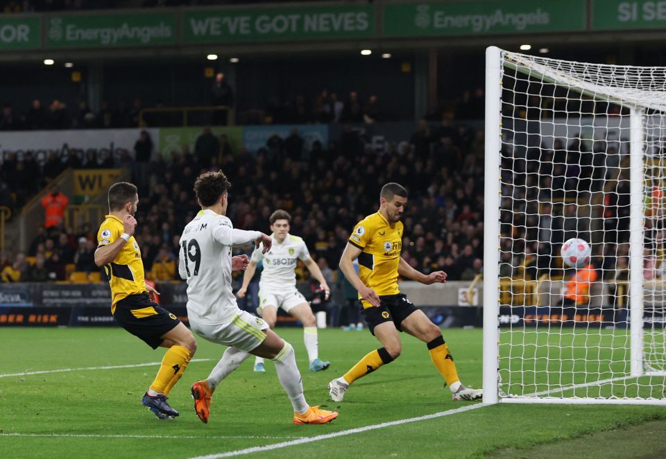 Rodrigo fired in Leeds' equaliser from a tight angle after taking the ball past the keeper