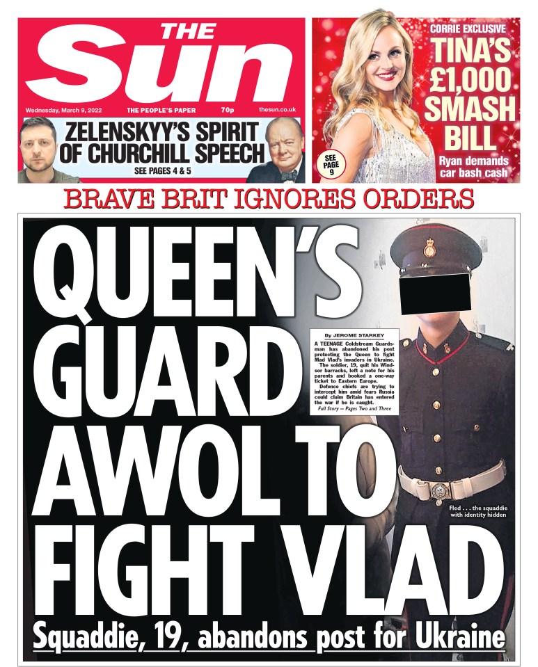 The Sun's cover reporting on the squaddie who went AWOL