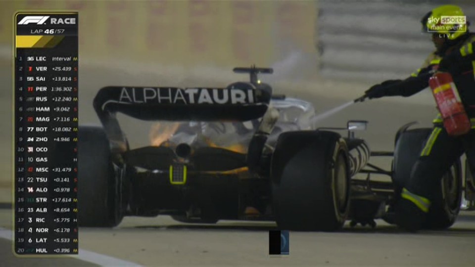 Stewards quickly raced over to put out the flames after it caught fire