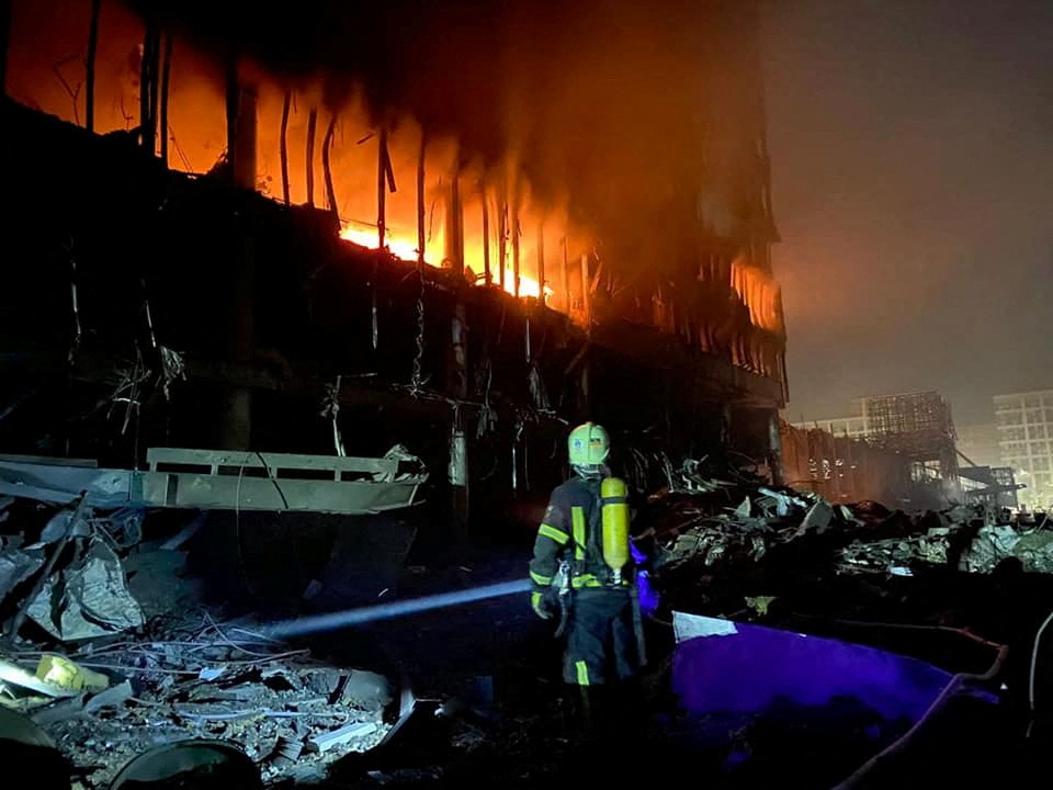 A shopping centre and several homes were hit during the airstrike in Kyiv