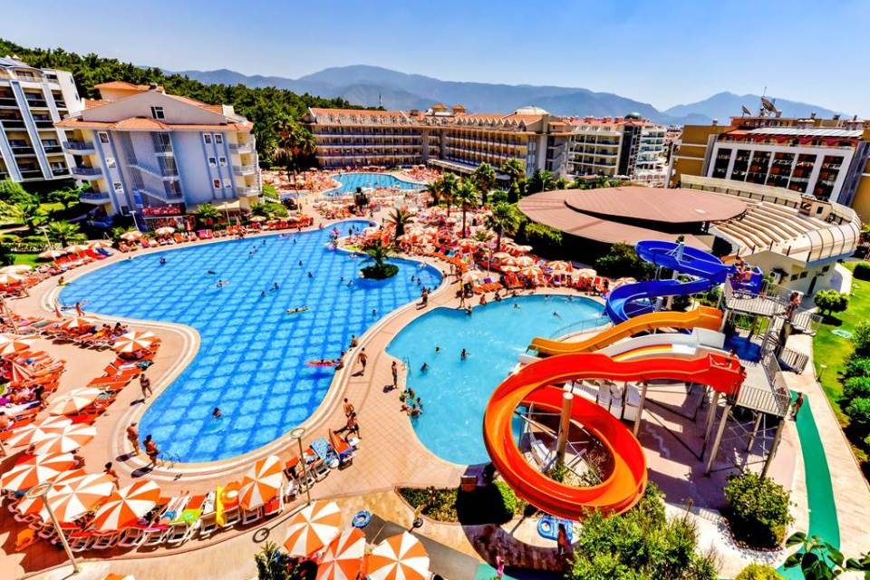 At the Green Nature Resort and Spa, there are five pools pools including two children's pools and a pool with children's section of freshwater and water slides