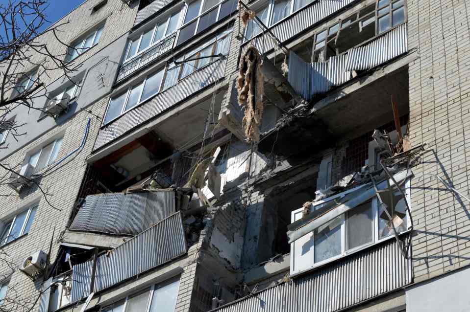 A flat destroyed as a result of Russian shelling on the northern outskirts of Kharkiv