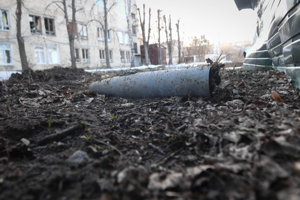 The debris of a rocket in Lisne village, near Kharkiv