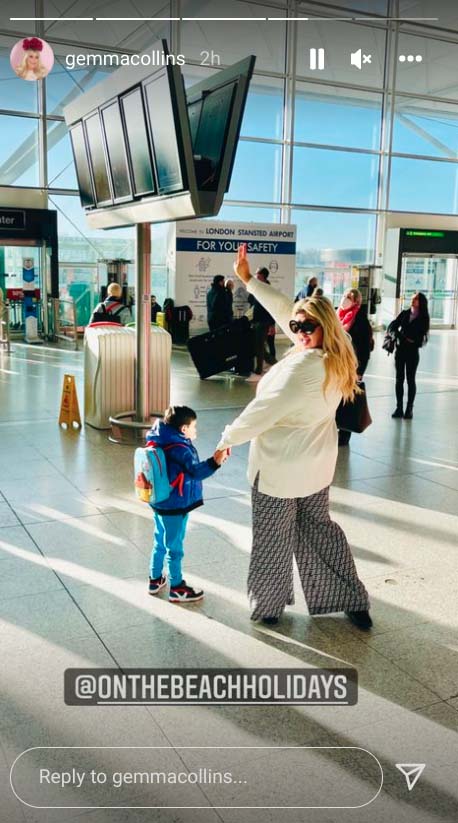 Gemma Collins held step-son Tristan's hand as they prepared to head off on a sun-soaked holiday