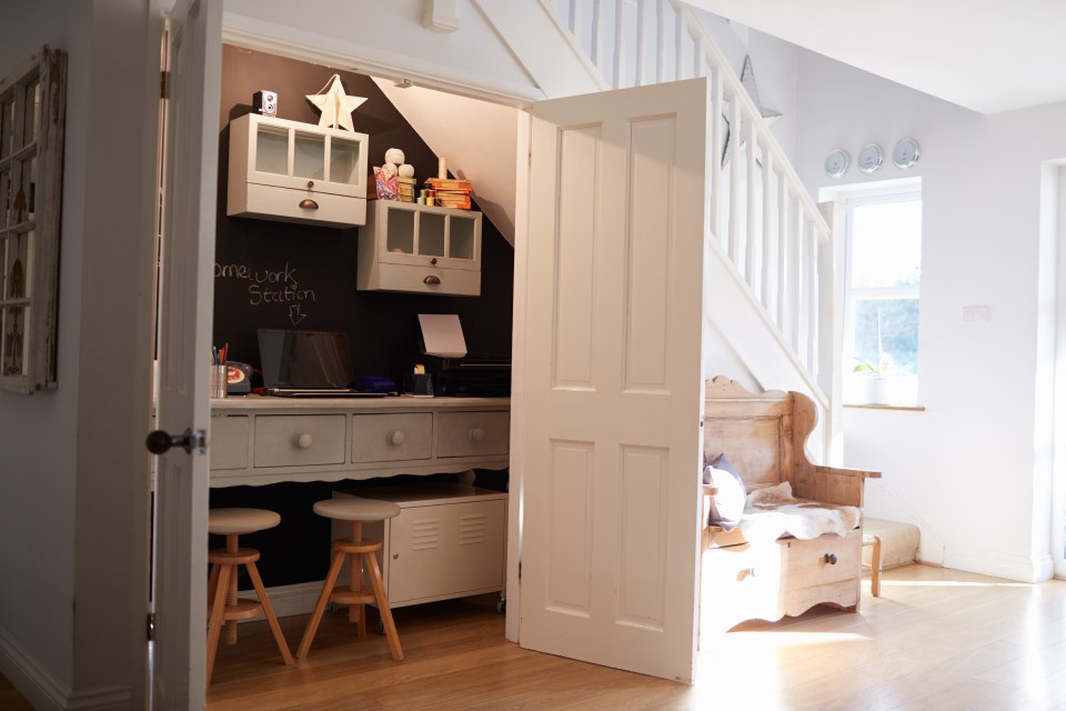 A under stairs area is the perfect place to install a home office