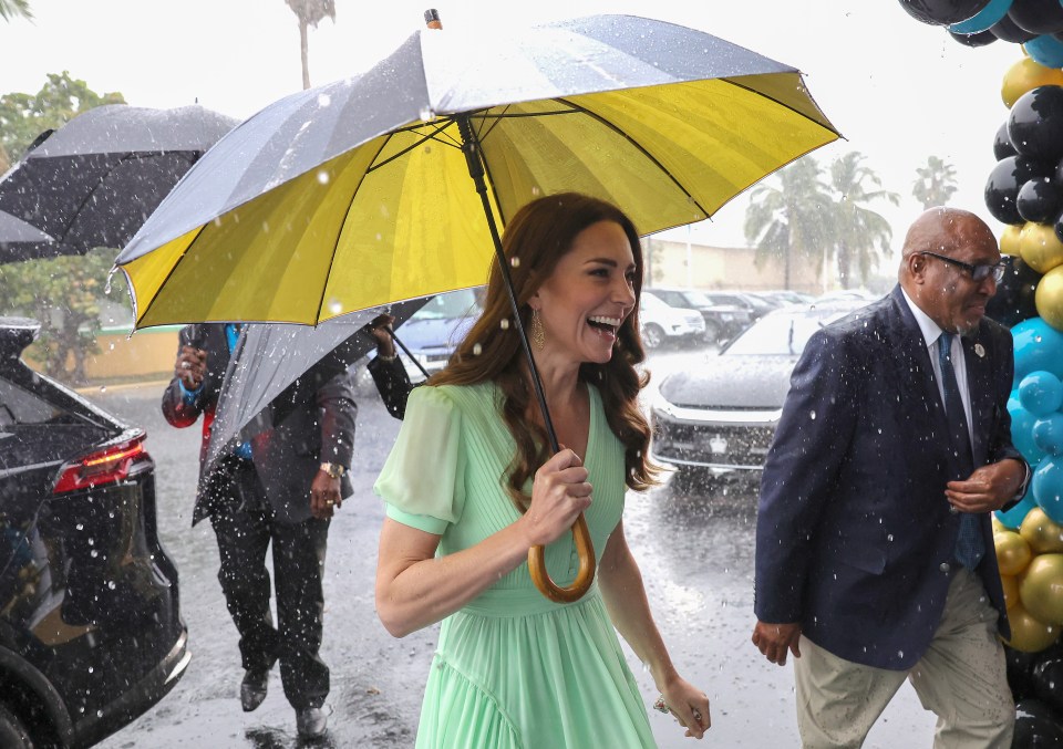 Kate was all smiles as the couple visited a school in the Bahamas