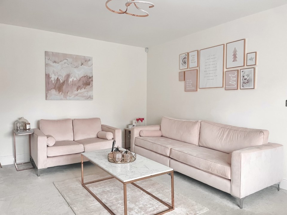 The house is kitted out in furniture in shades of blush and rose pink