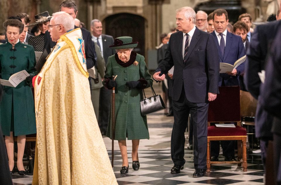 The Queen was supported by Andrew as she made her way through the Abbey