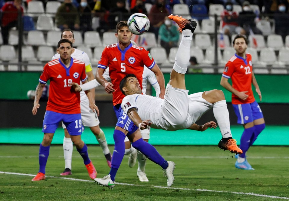 Suarez scored a sensational overhead kick against Chile