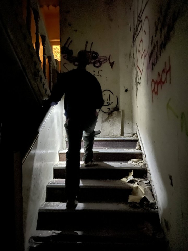 Every night he climbs the staircase to use one of the various rooms